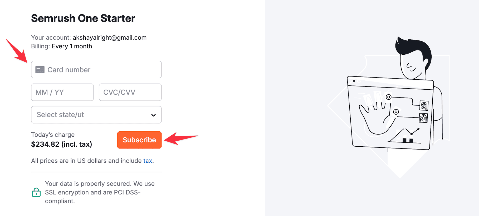 Semrush One Starter plan checkout page 1