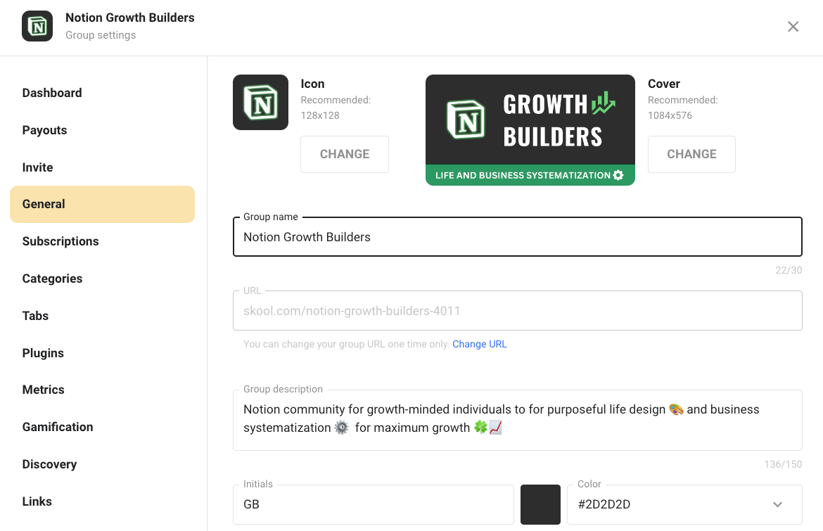 Skool community settings