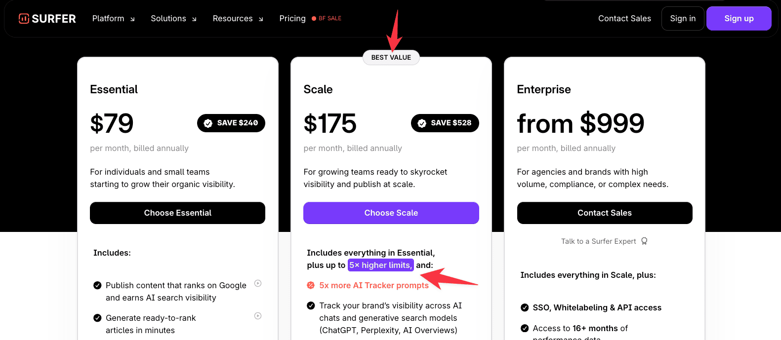 Surfer SEO Black Friday pricing