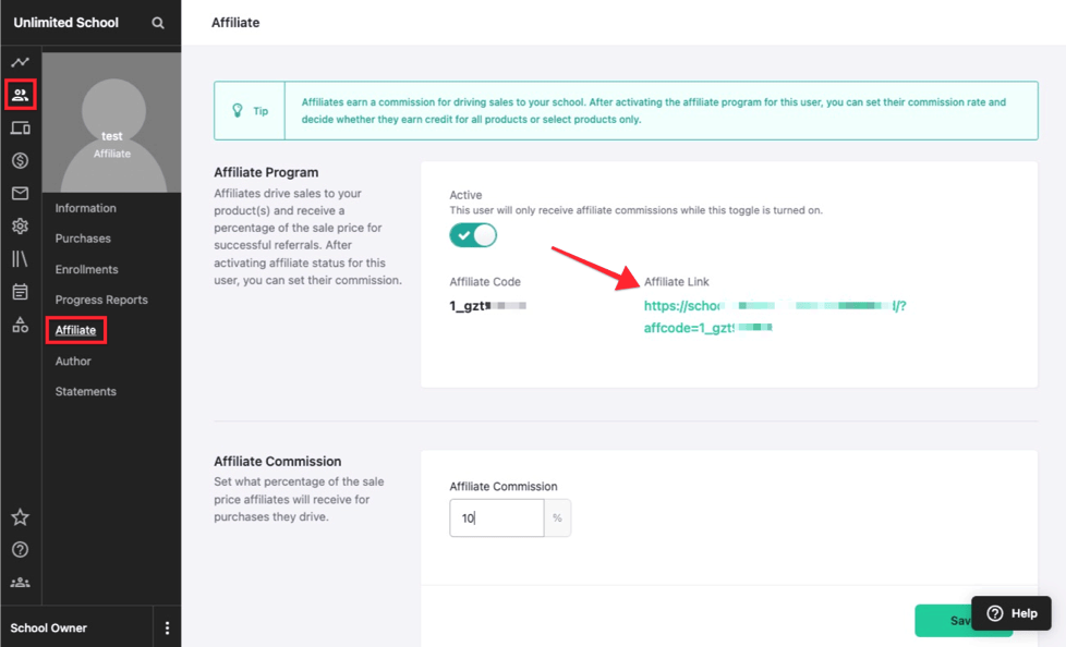 Teachable affiliate program activation
