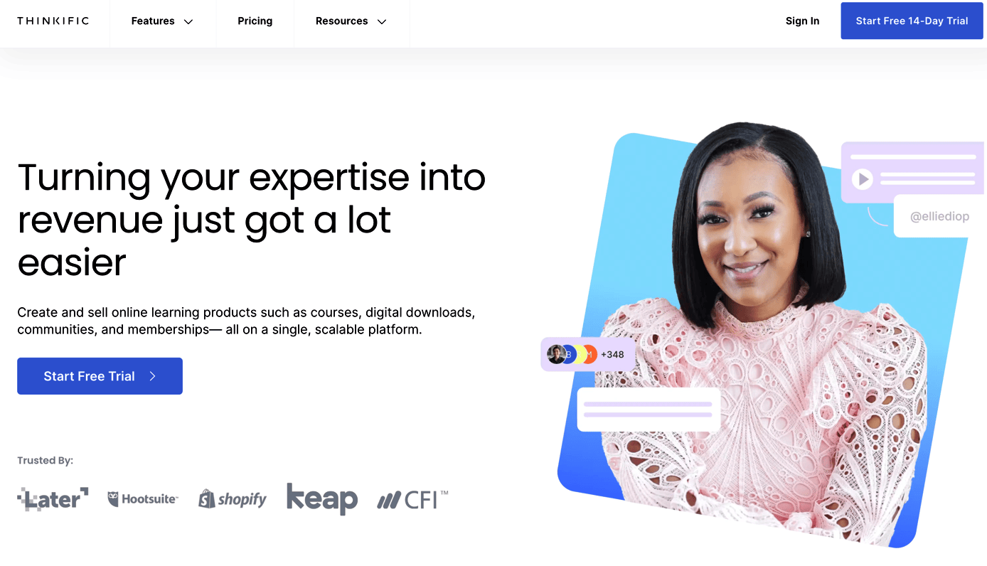 Thinkific homescreen