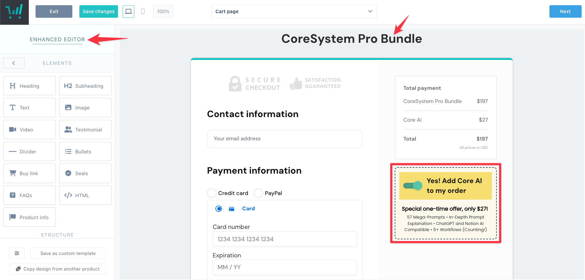 Thrivecart checkout page design