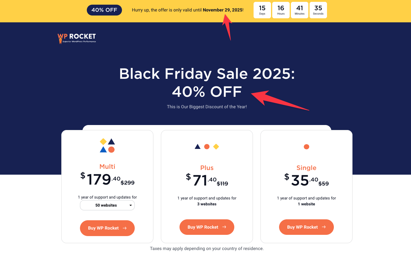 WP Rocket black friday pricing