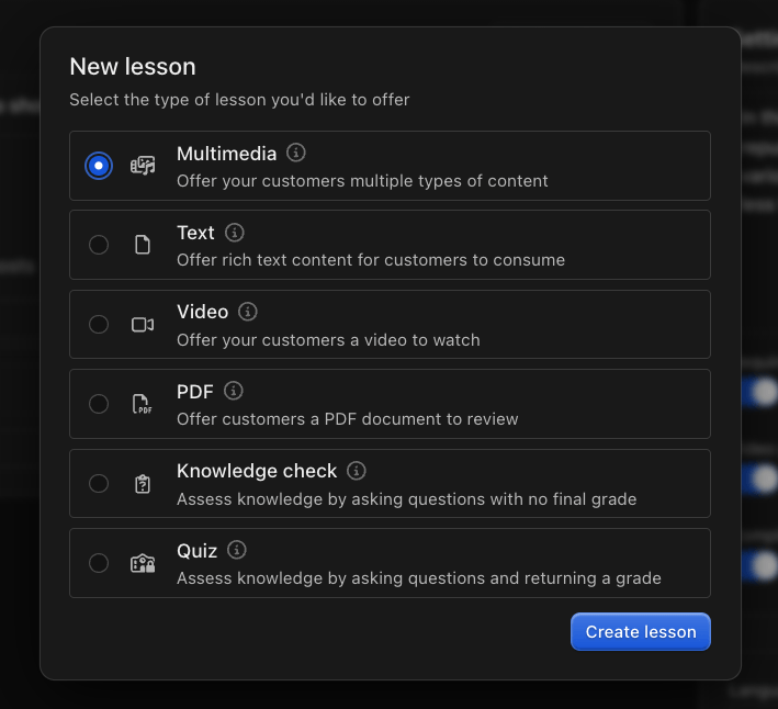 Whop new lesson types