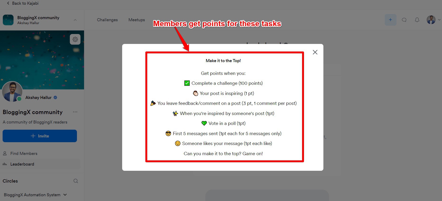 adding points in kajabi