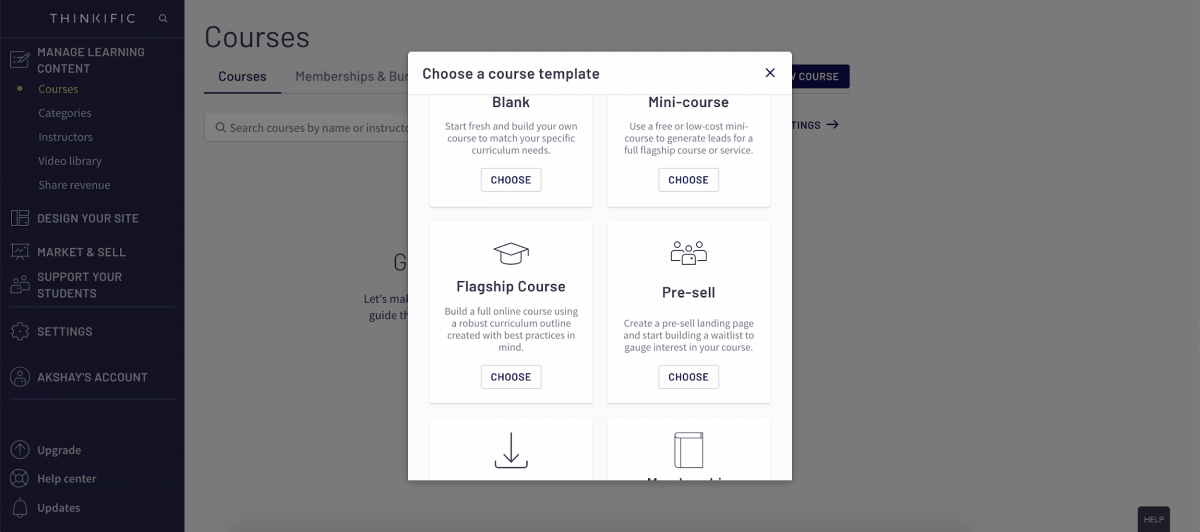 creating several types of courses