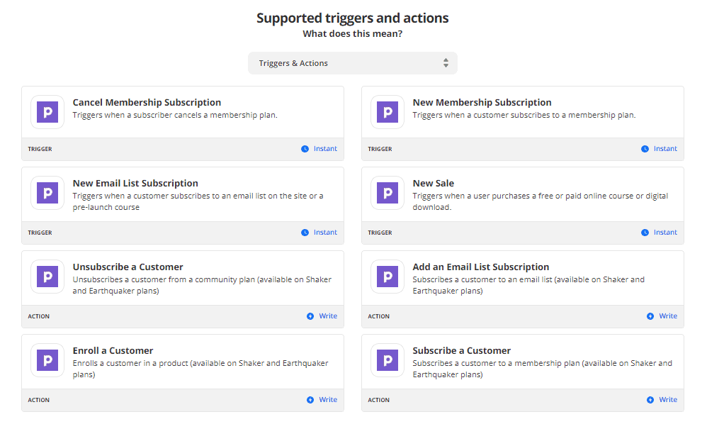 zapier and podia triggers