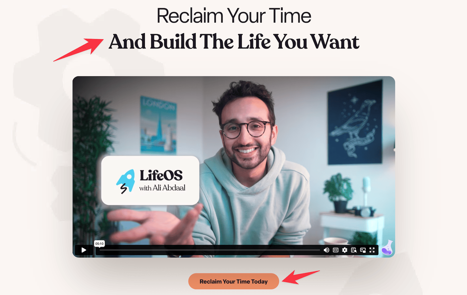 Ali Abdaal LifeOS hero section