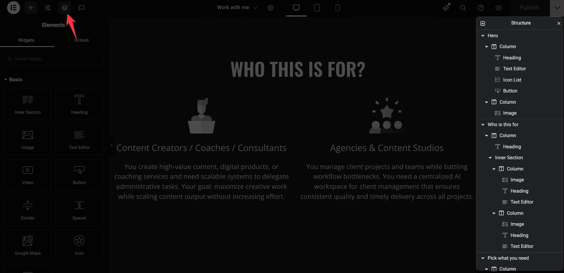 Elementor navigation bar