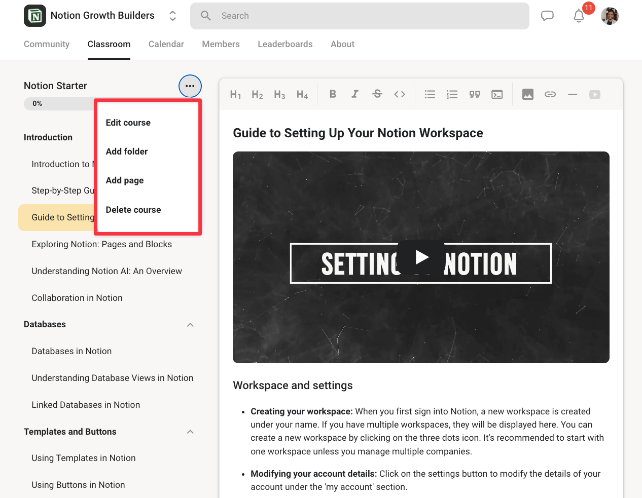 Folders and pages in course creation