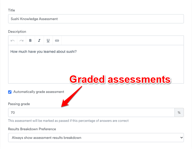 Graded assessments in Kajabi