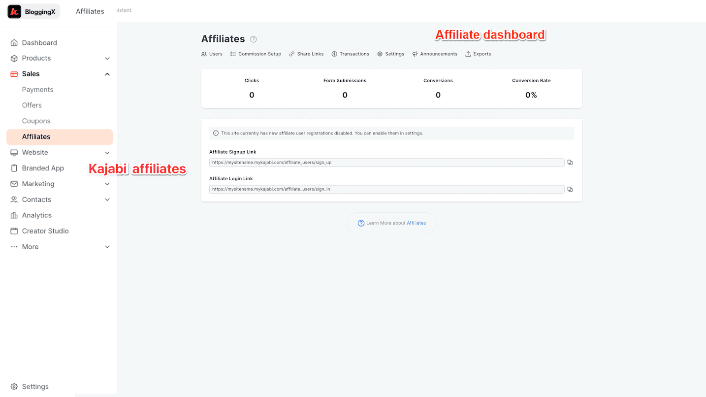 Kajabi affiliate dashboard