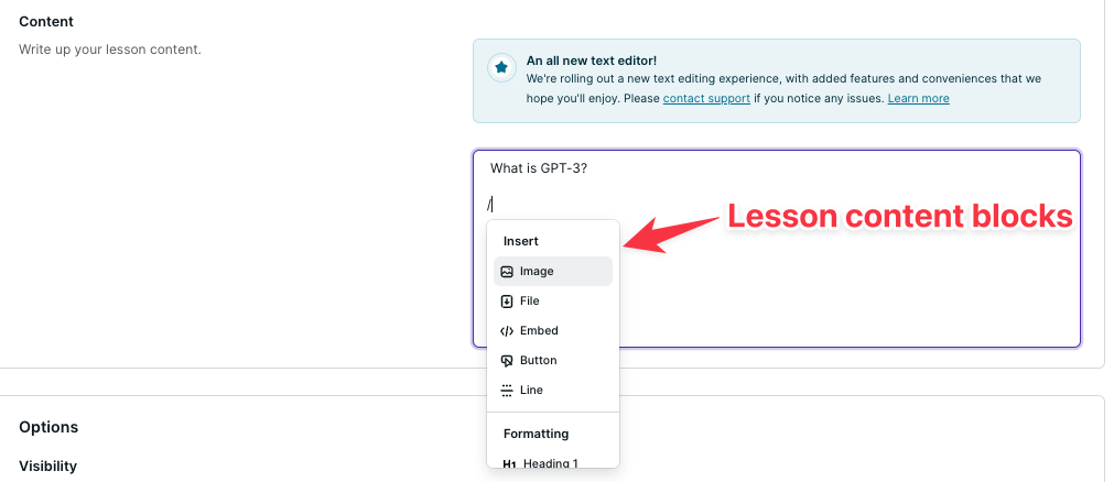 Lesson content blocks