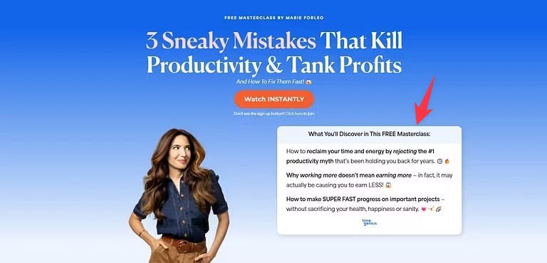 Marie Forleo what youll learn section