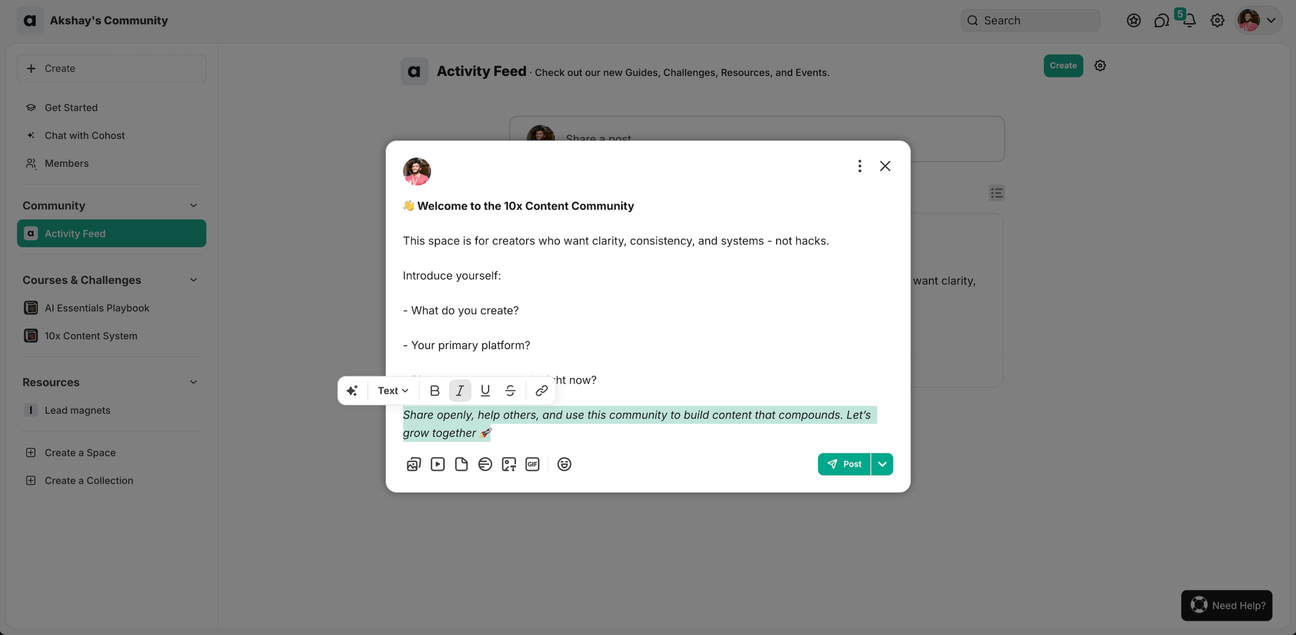 Mighty Networks create post 22x scaled