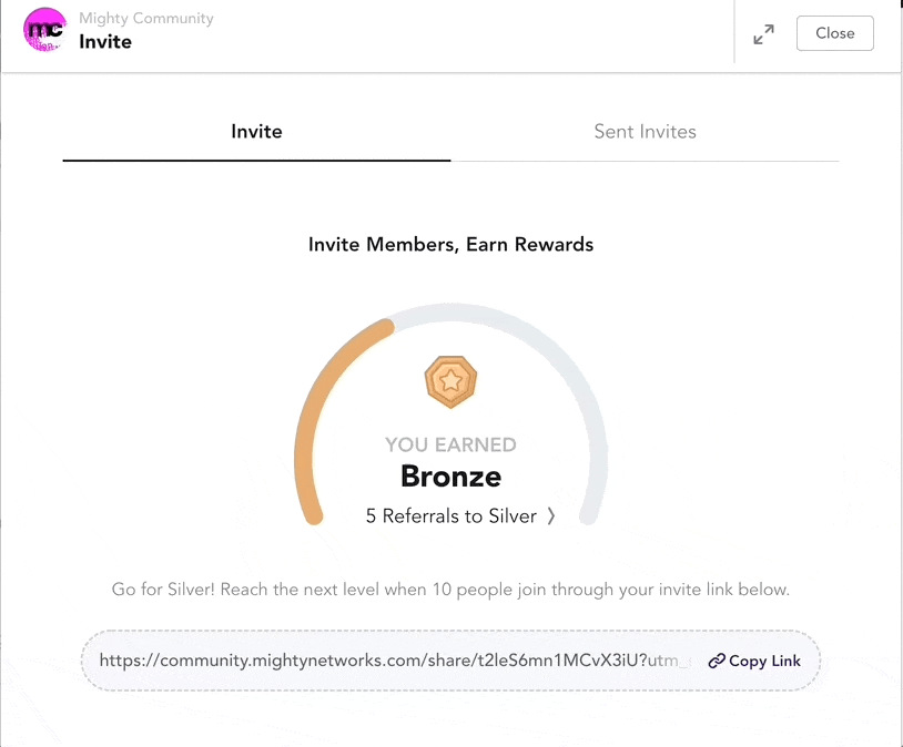 Mighty Networks invite feature