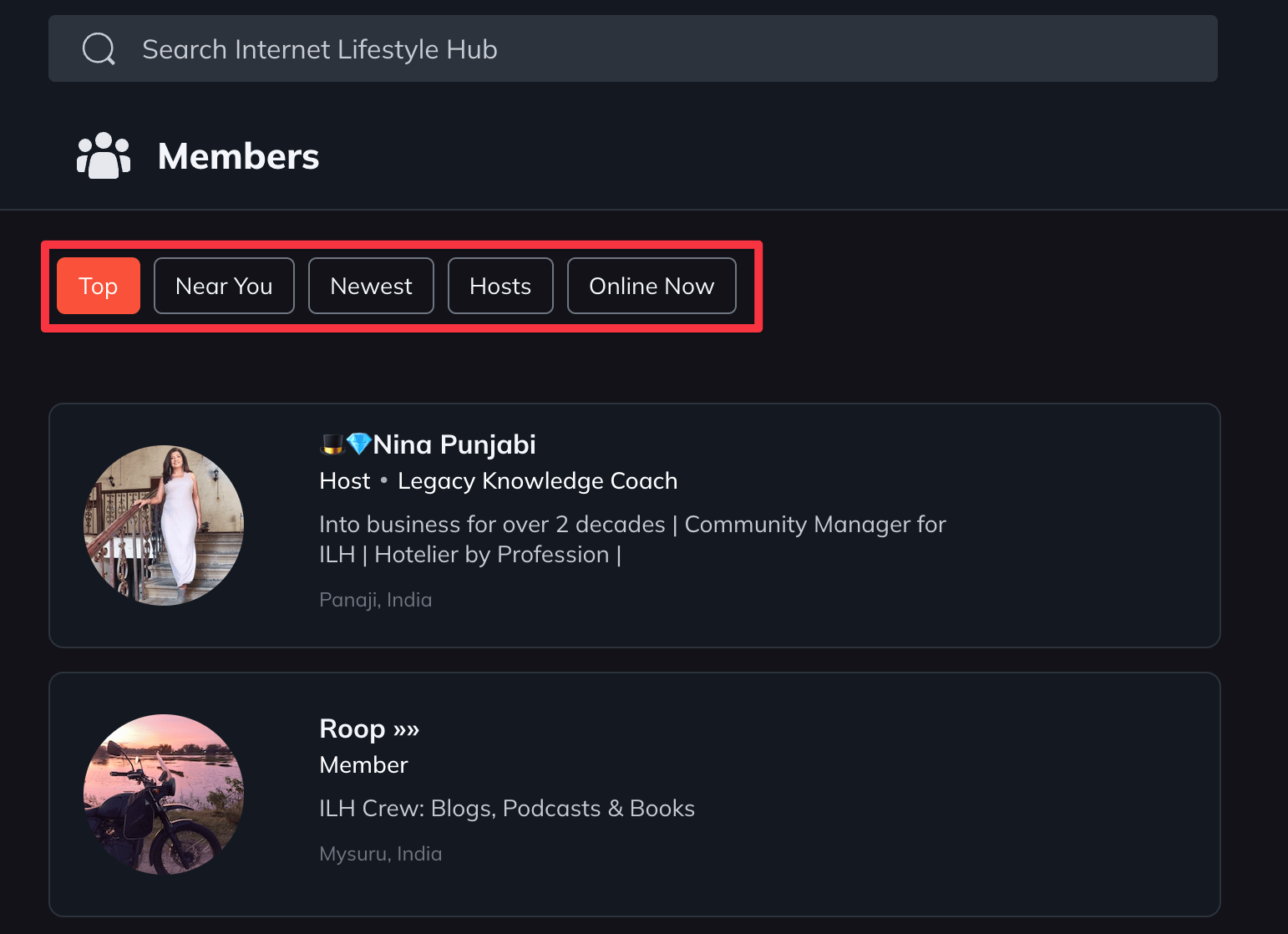Mighty Networks search filters