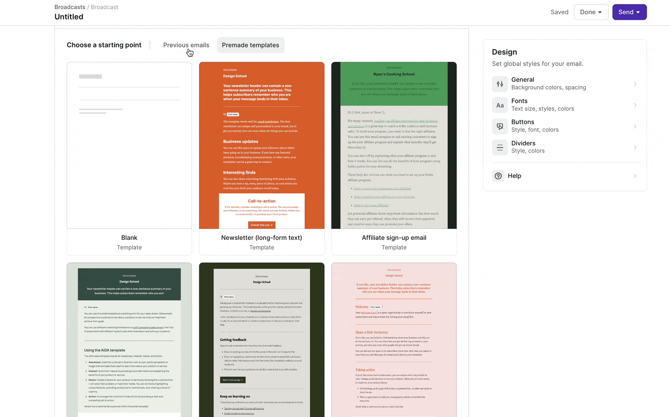 Podia email templates