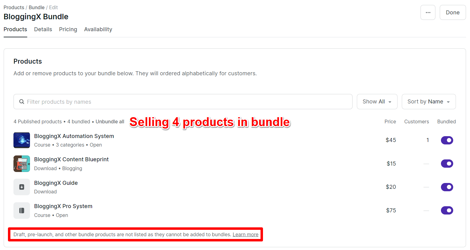 Podia product bundles