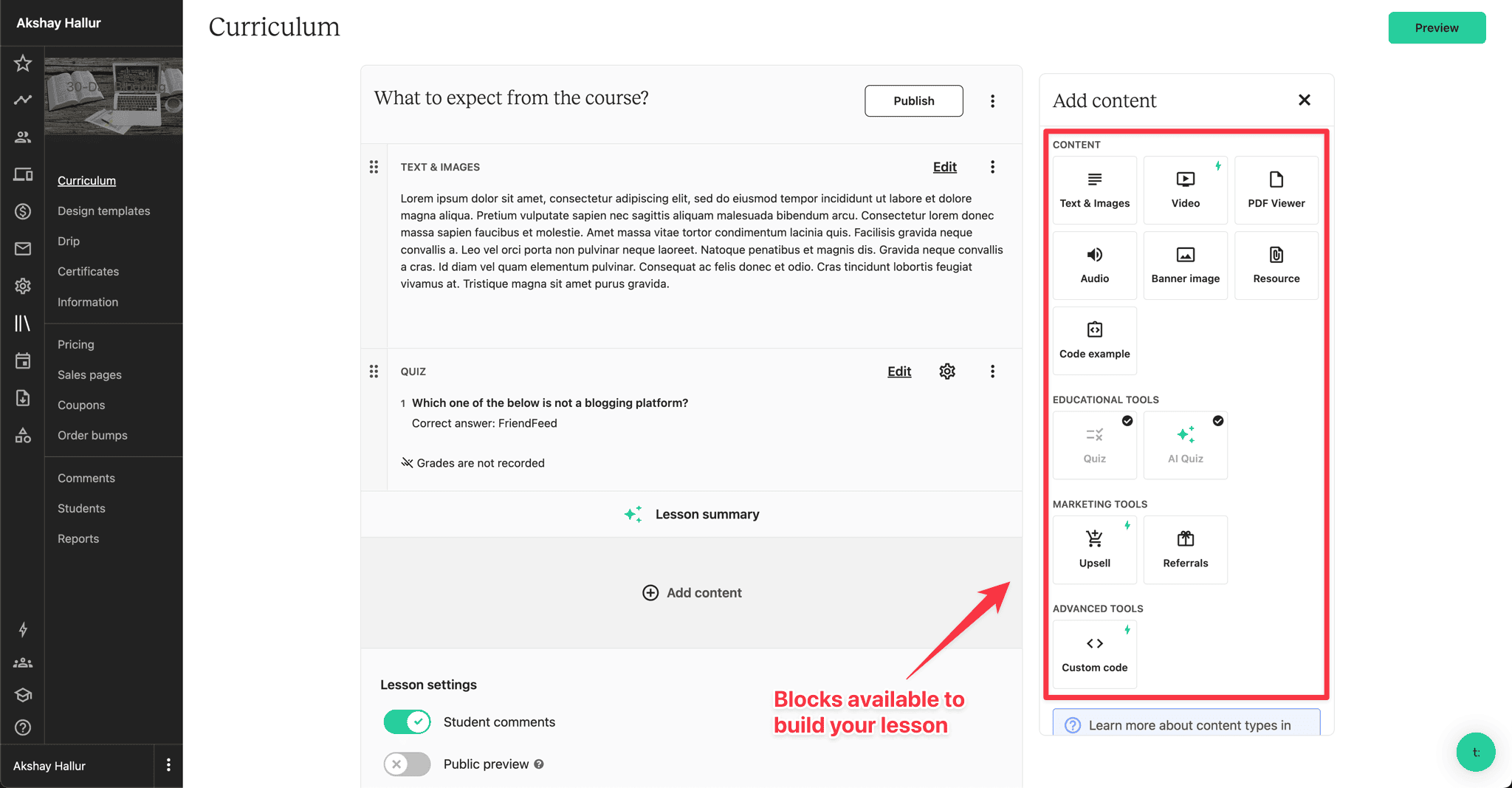Teachable lesson content 1
