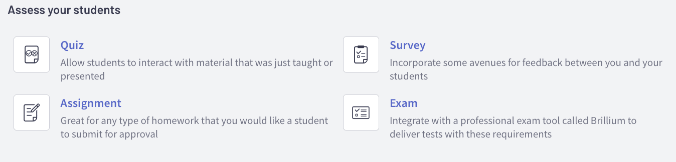 Thinkific Assessment lesson types2x 1