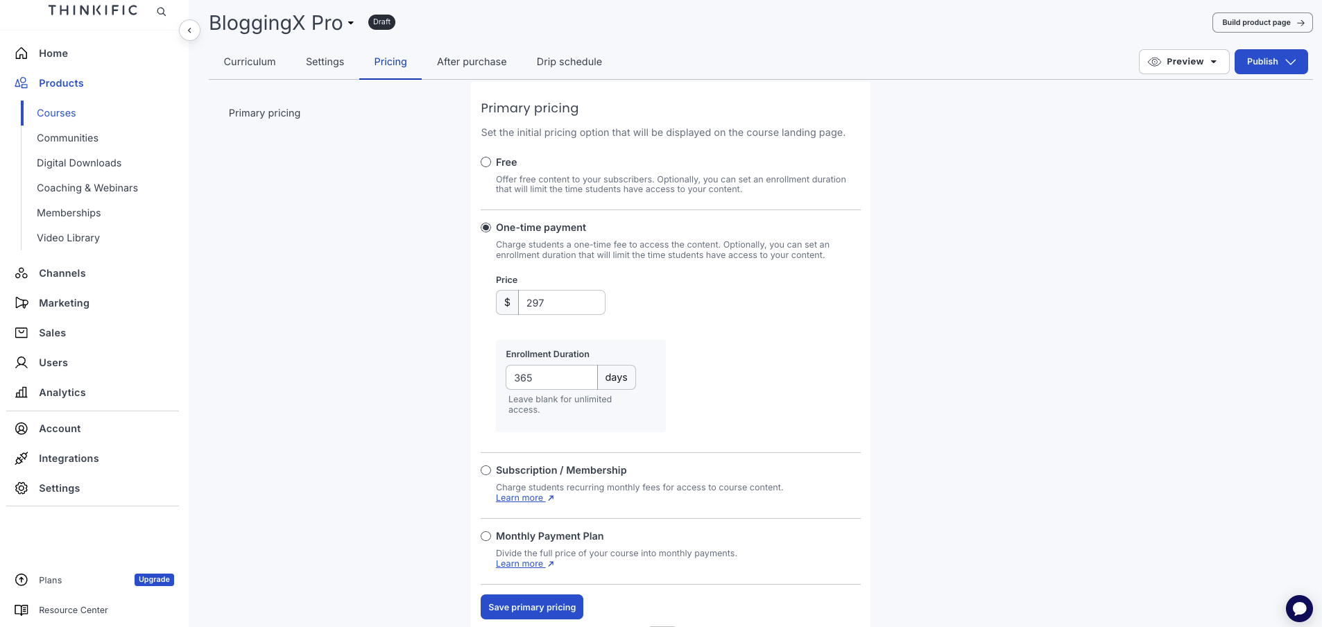 Thinkific course pricing