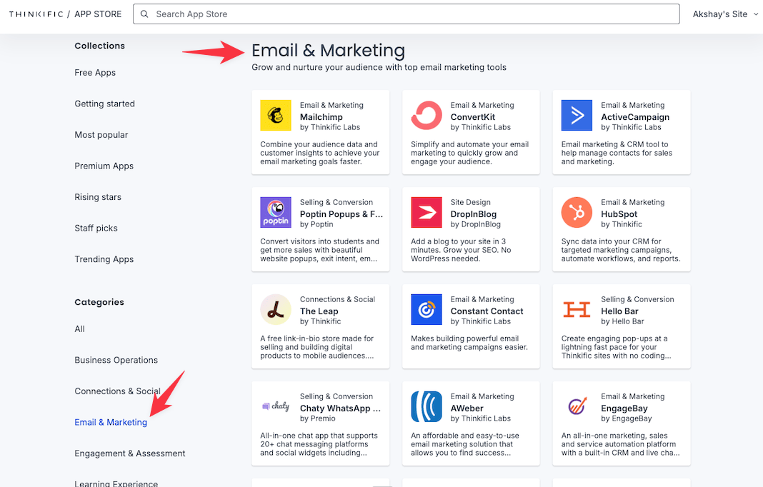 Thinkific email marketing integrations