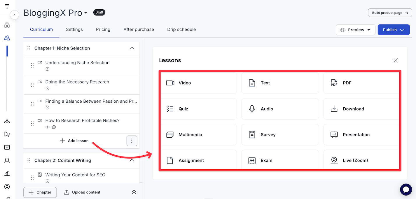 Thinkific lesson types 1