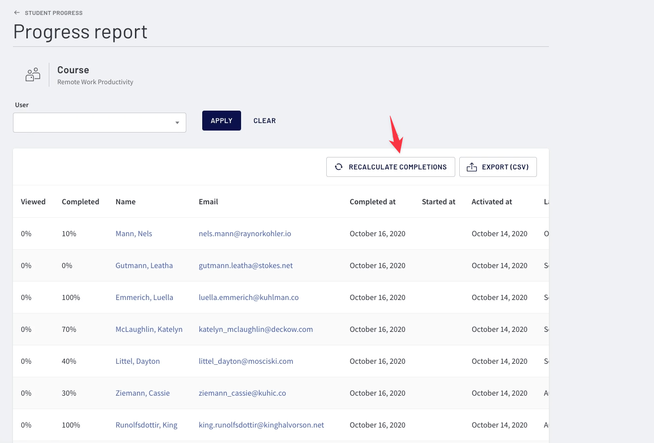 Thinkific student progress report
