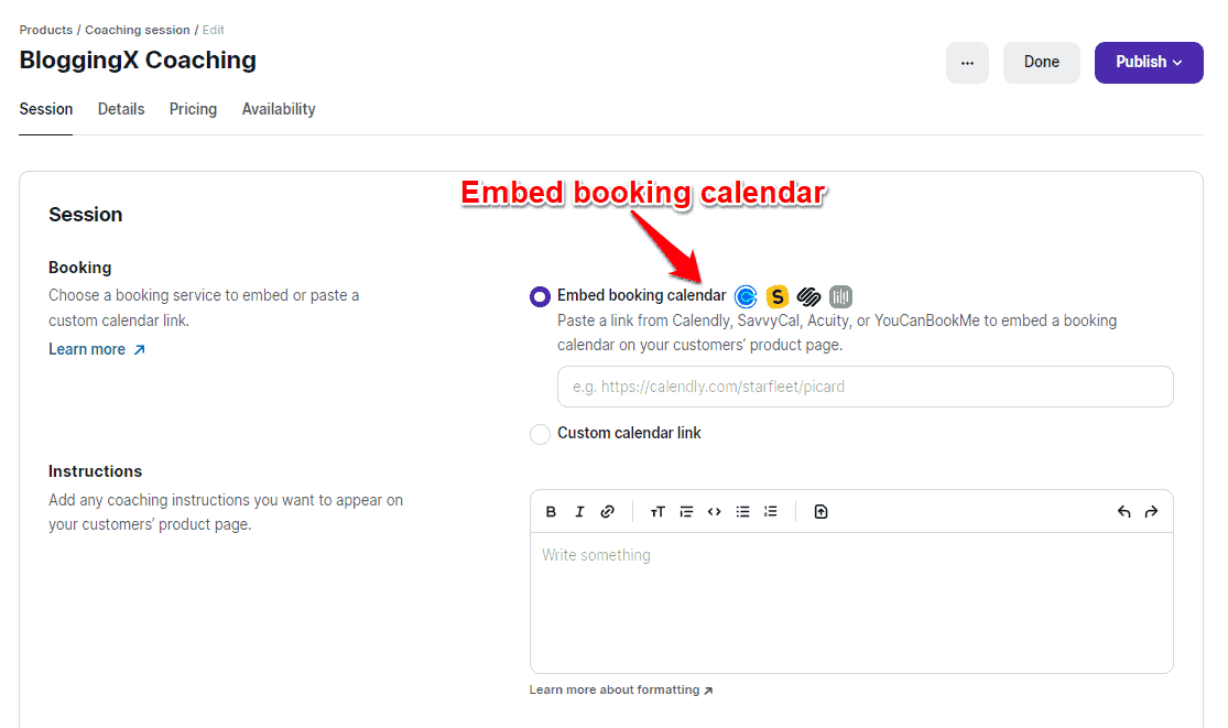 embedding booking calendar in kajabi