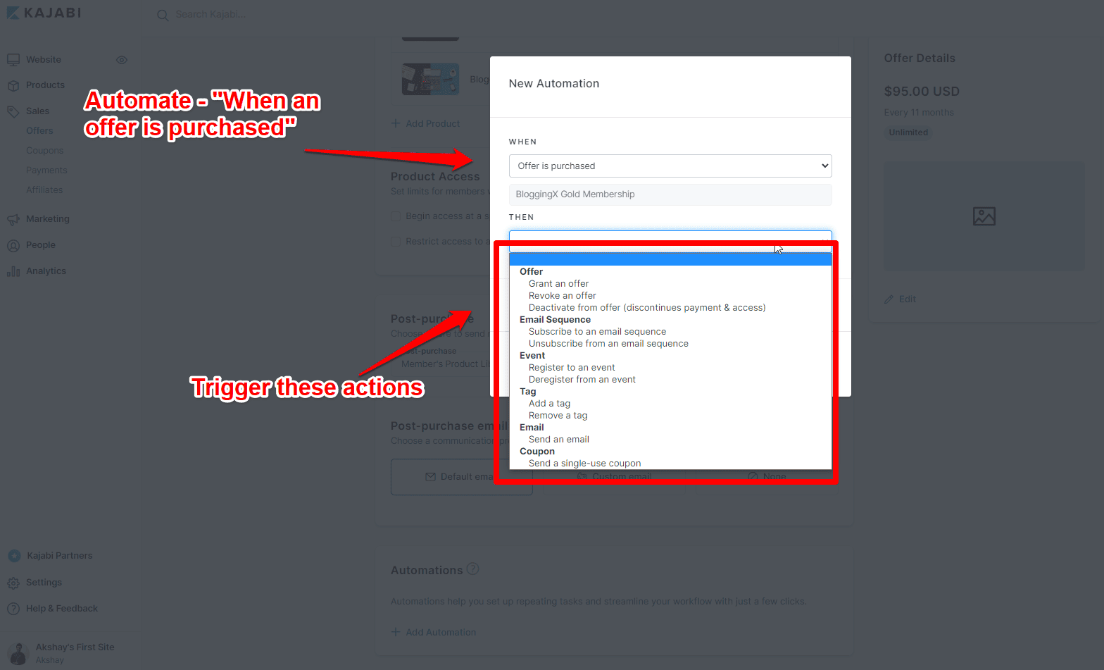 kajabi automation triggers