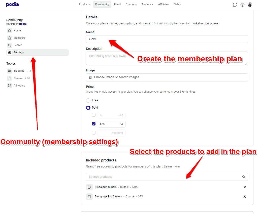 memberships in podia