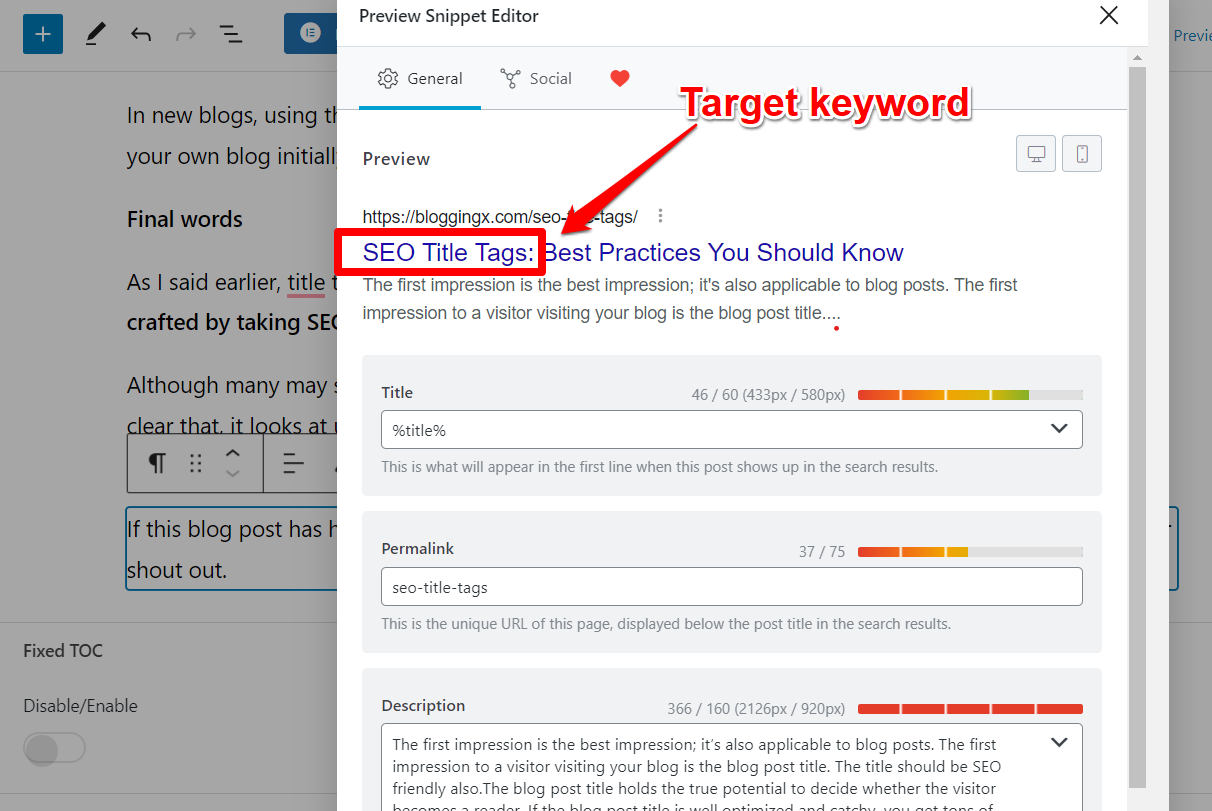 Add target keywords in title