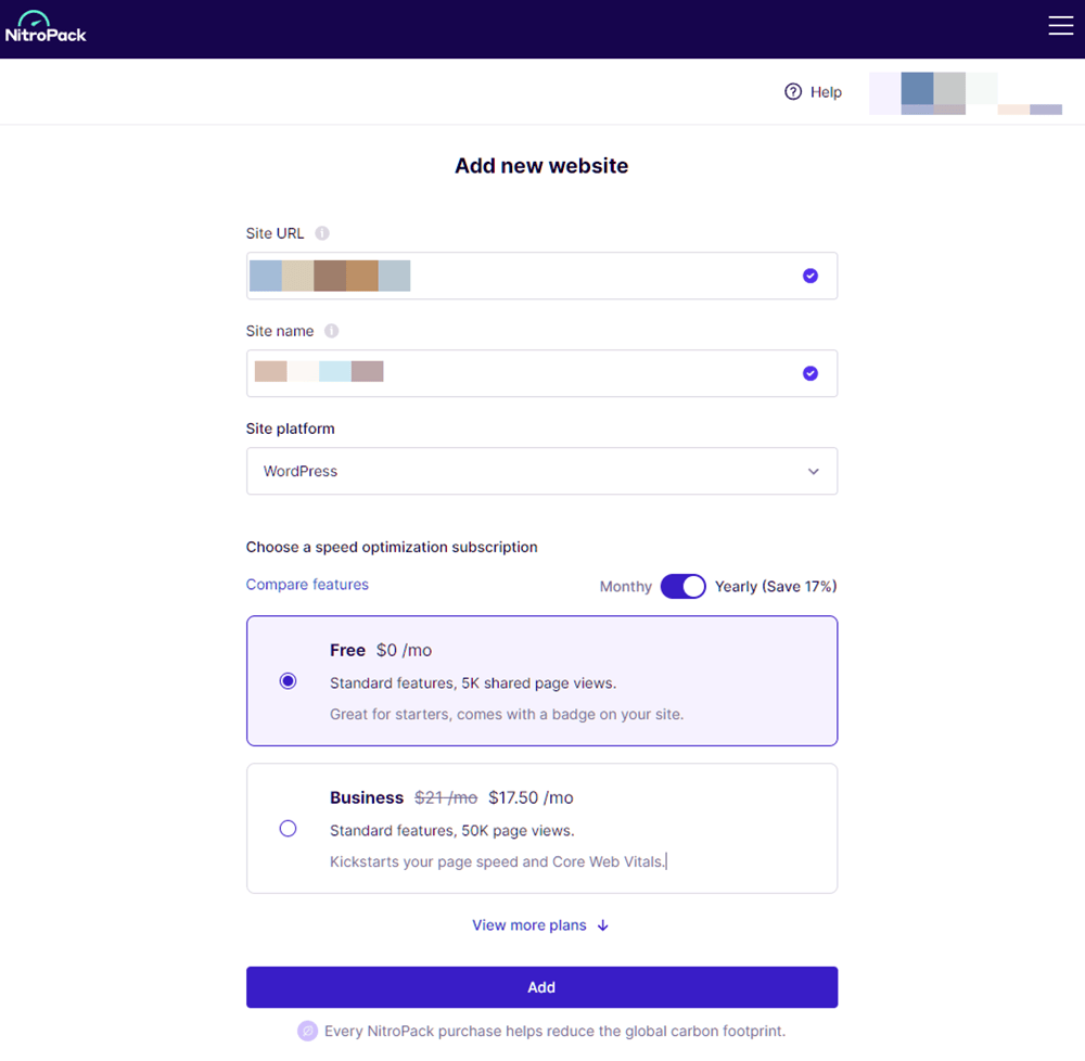 Add website in nitropack