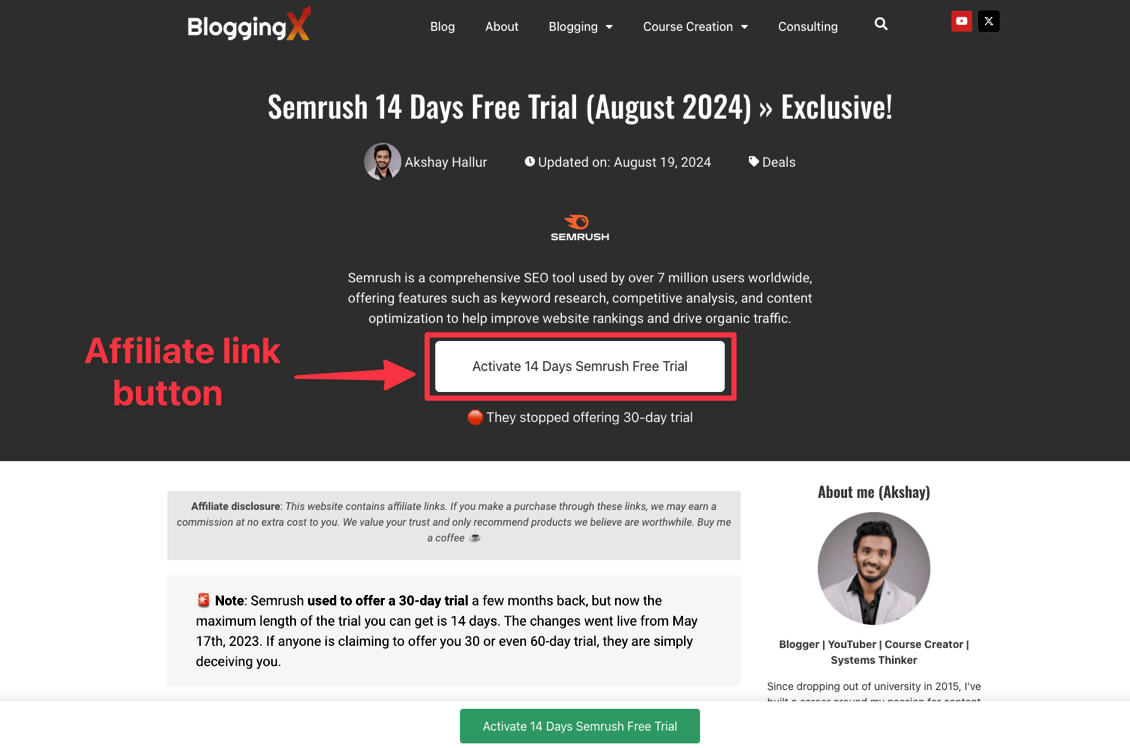 Affiliate link button