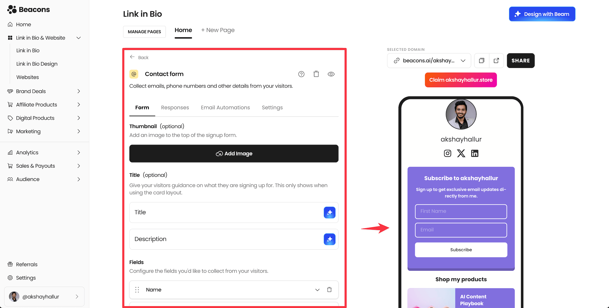 Beacons Contact form