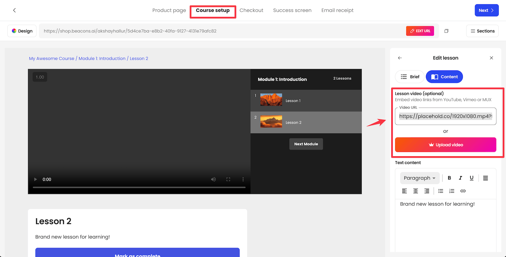 Beacons course setup