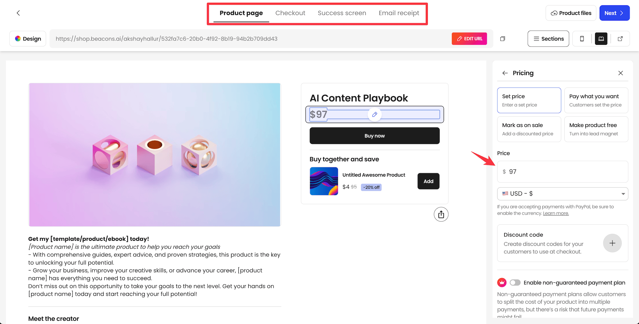 Beacons product creation