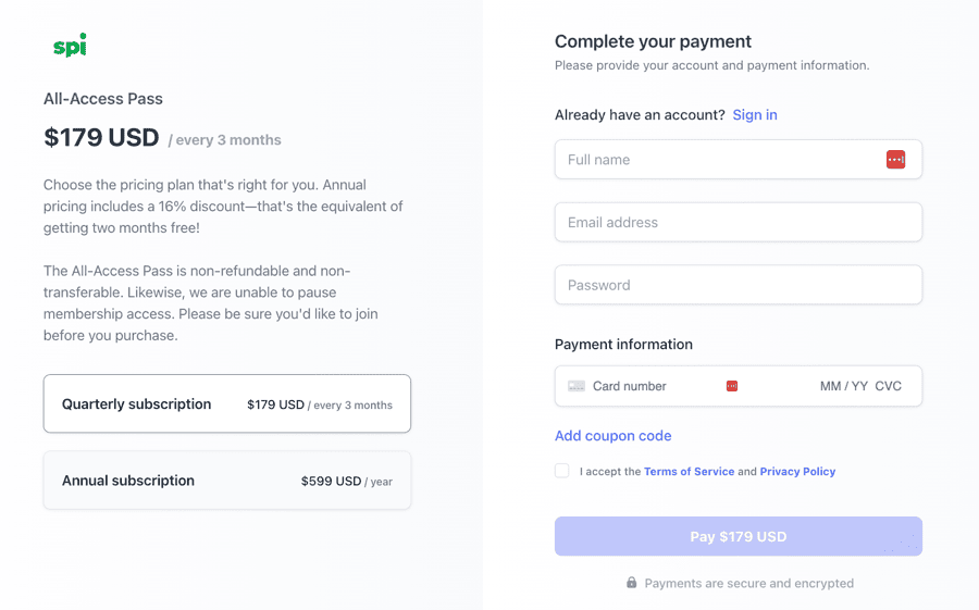 Circle checkout page