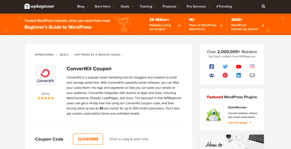 ConvertKit coupon wpbeginner