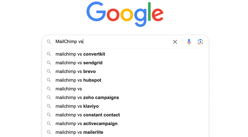 Google suggest MailChimp vs
