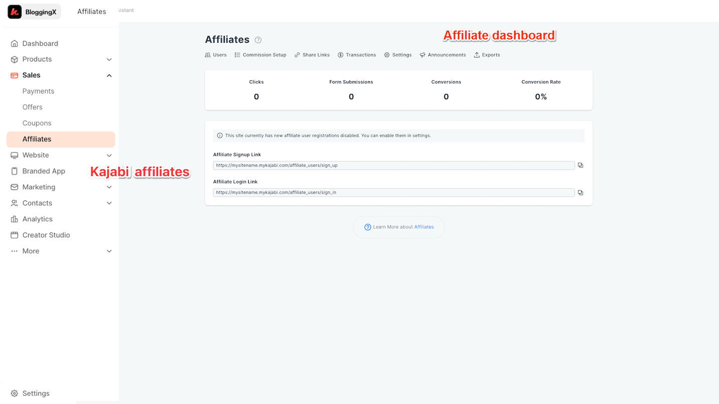 Kajabi affiliate dashboard