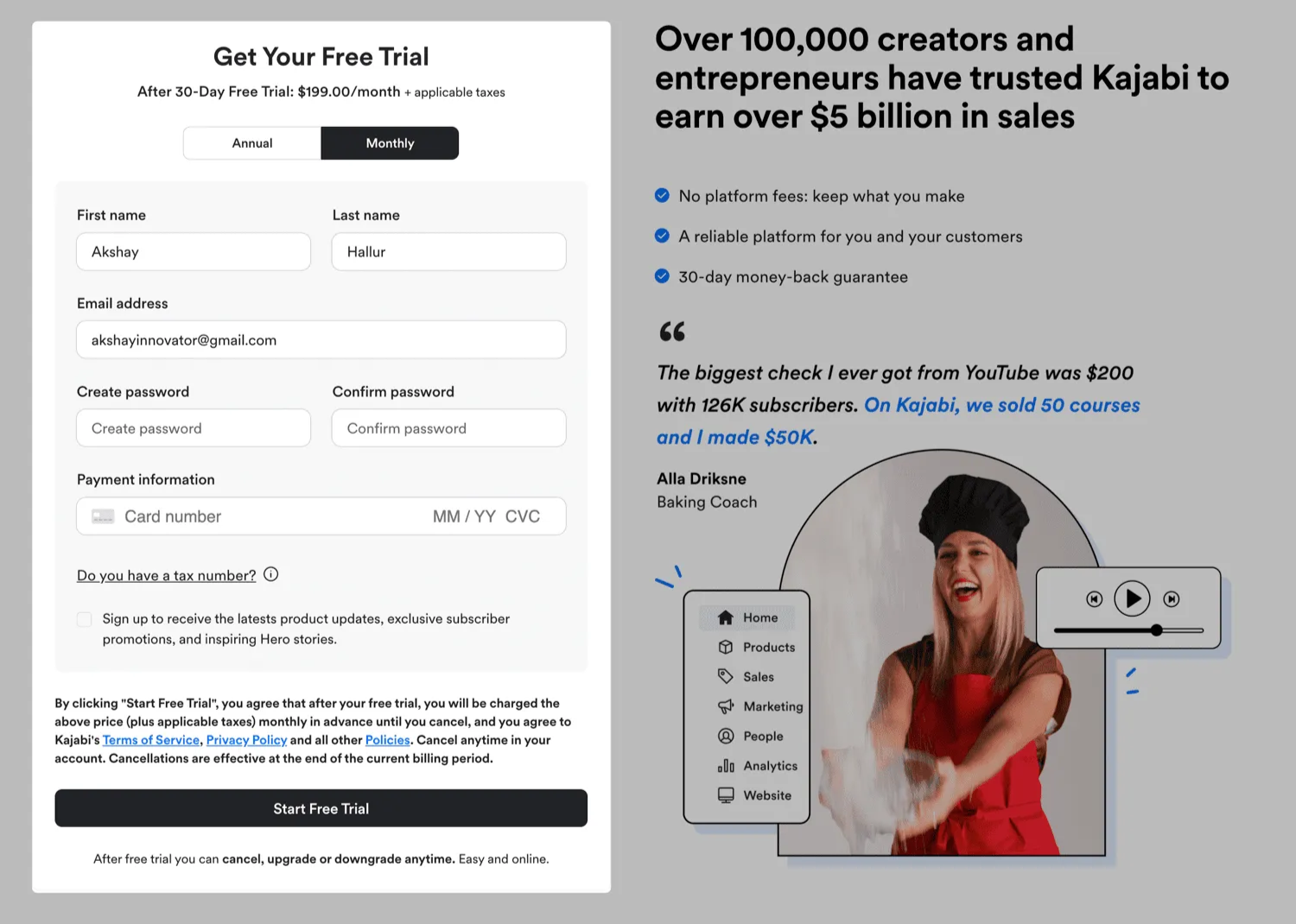 Kajabi checkout page