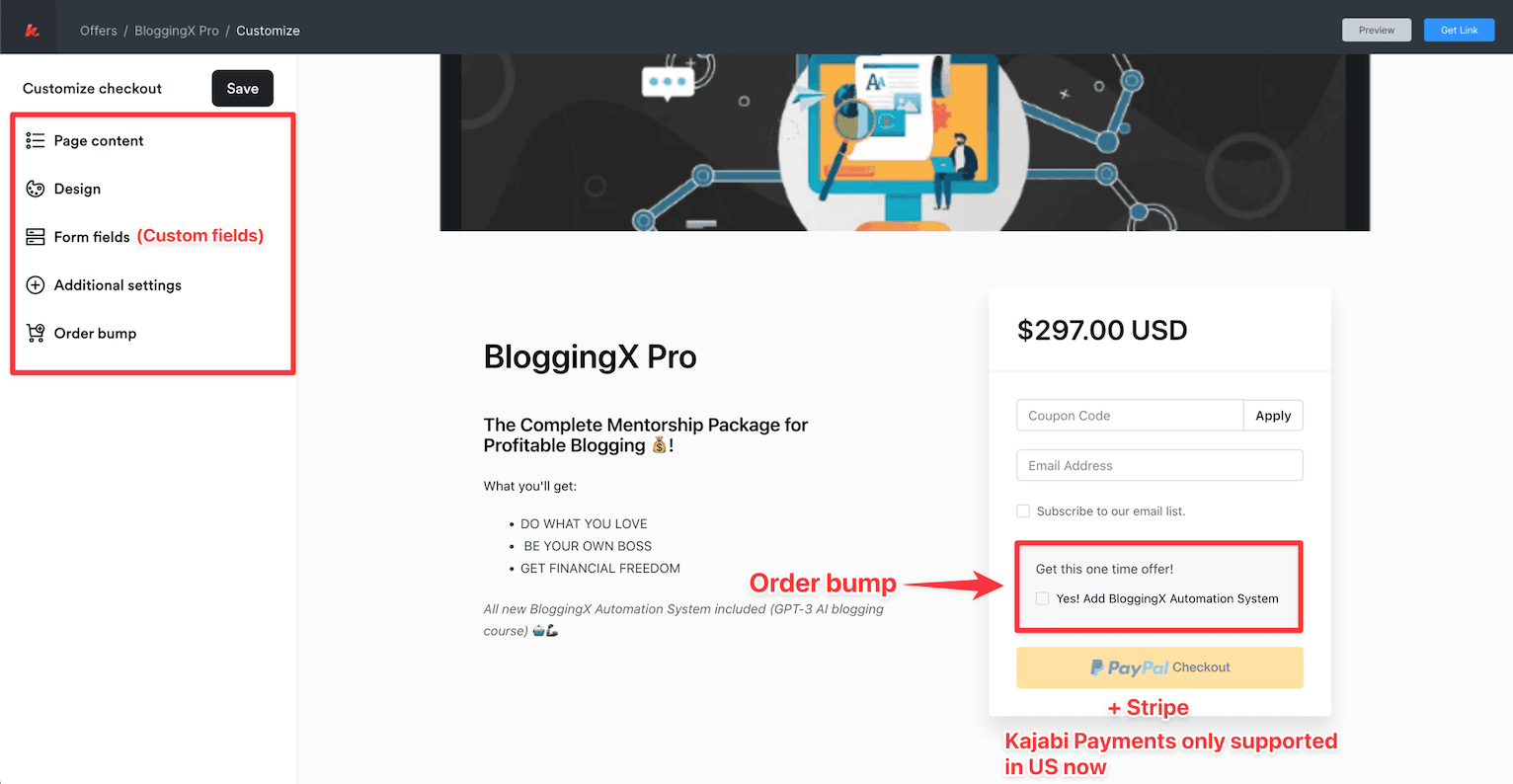 Kajabi checkout page customization