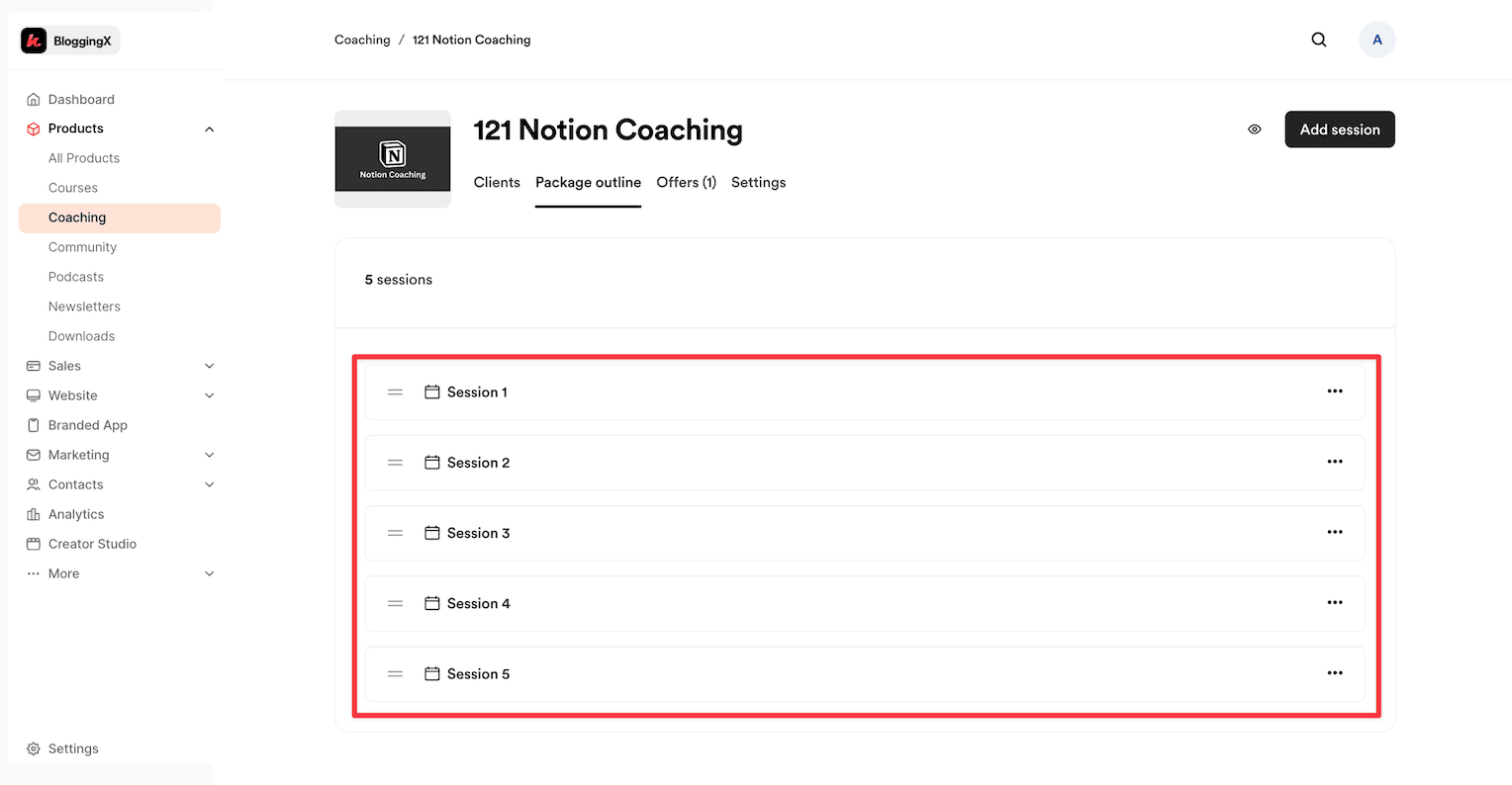 Kajabi coaching package outline