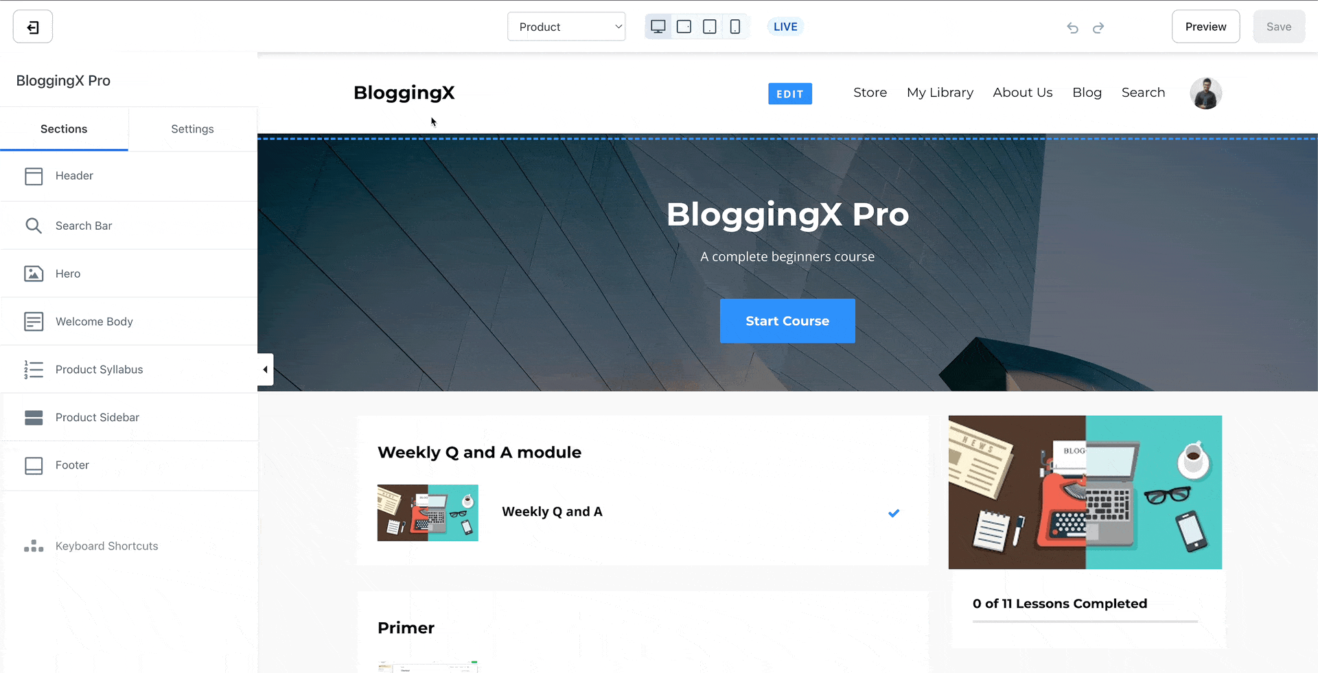 Kajabi course frontend builder