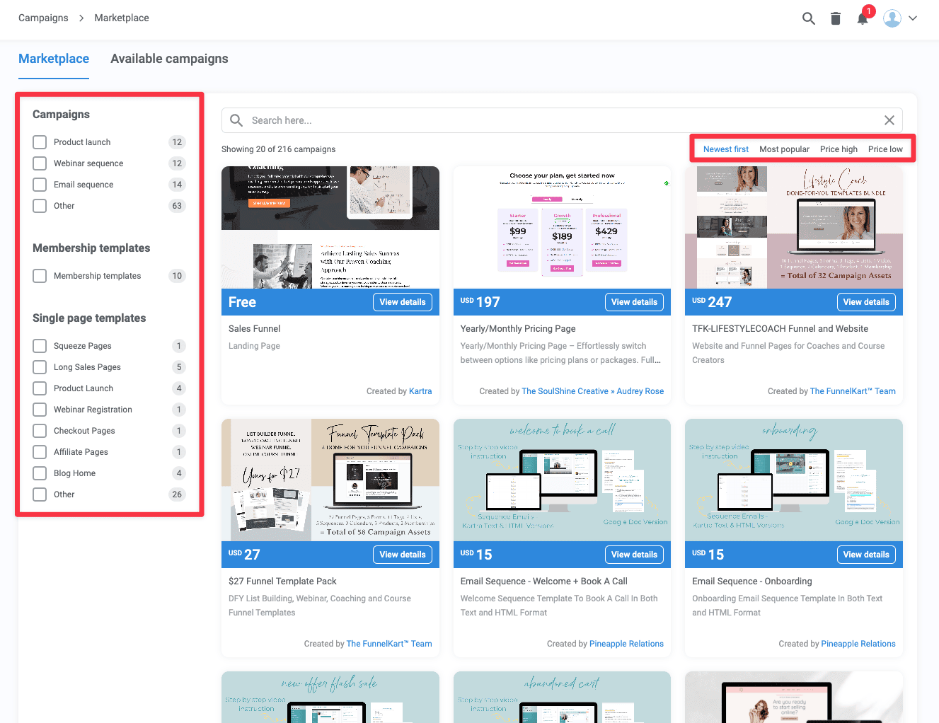 Kartra campaign marketplace