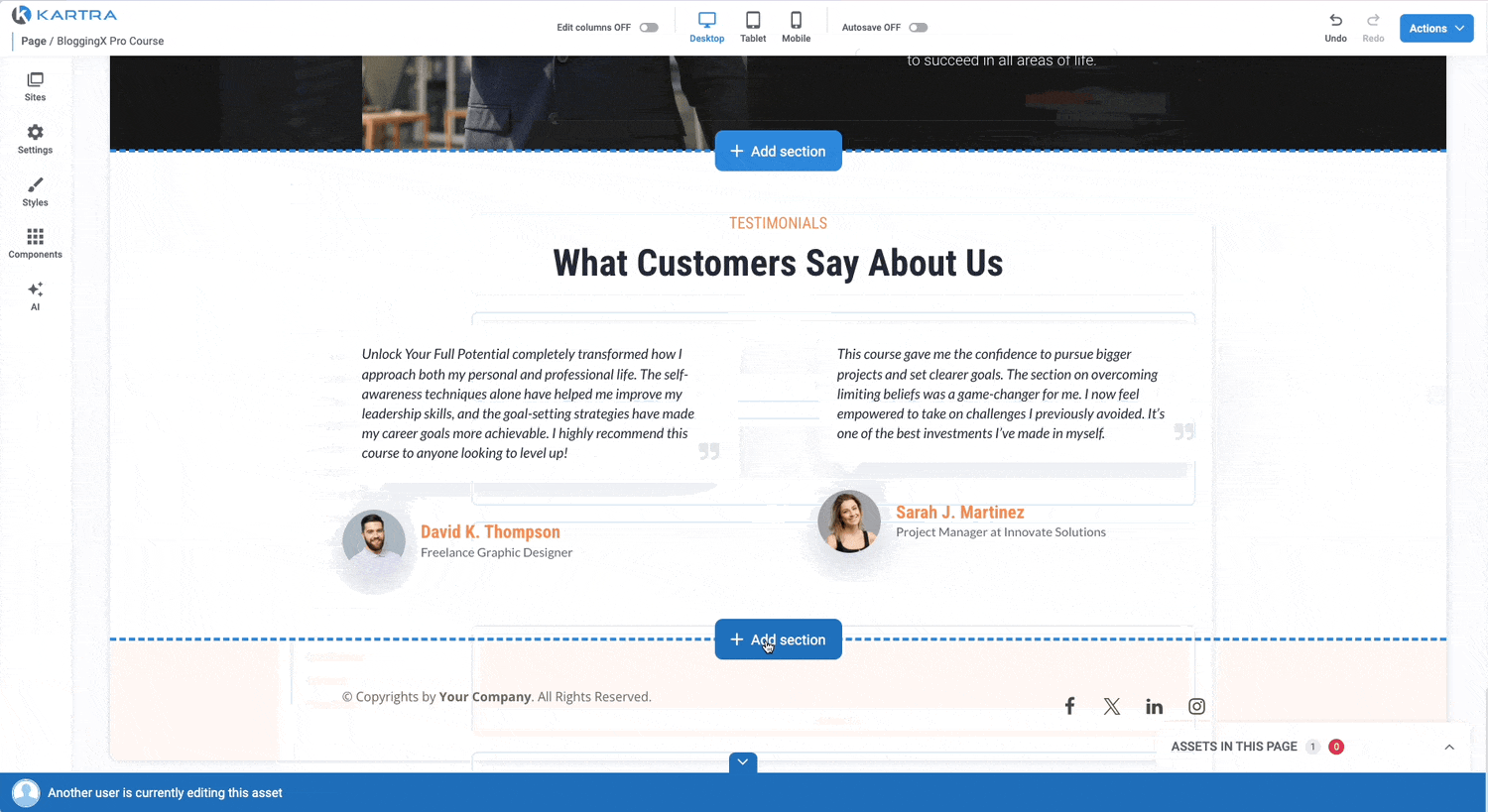 Kartra page builder edit call to action