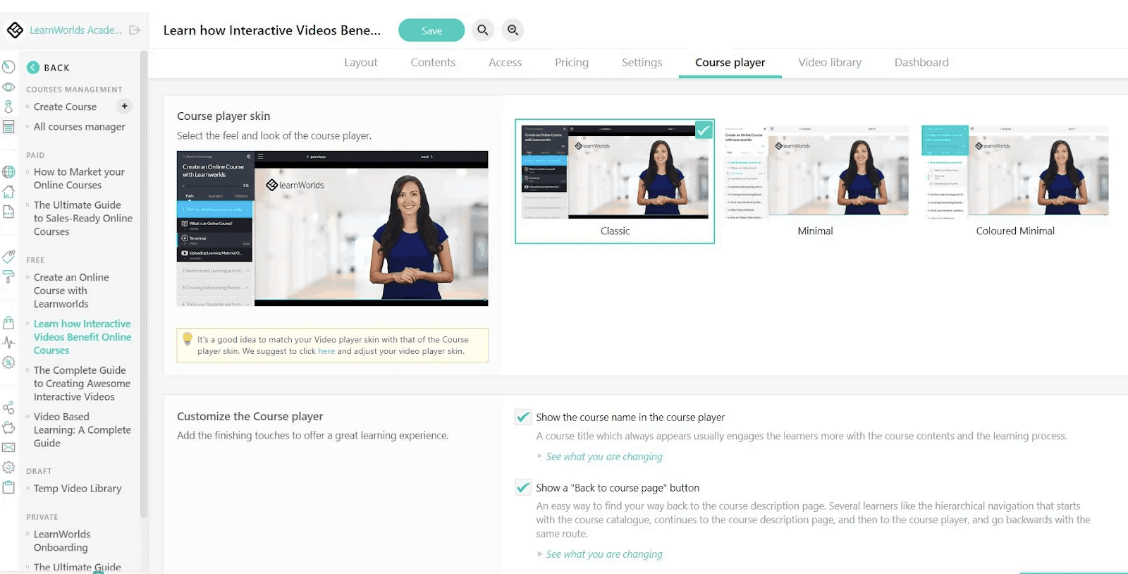 LearnWorlds interace