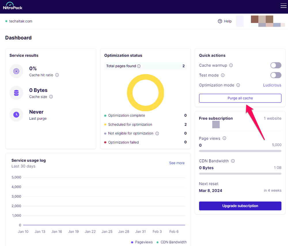 Nitropack purge all cache